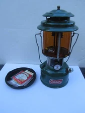 Coleman Double Mantle Amber Lantern Model 220J  3/77 w/ bottom attachment extras