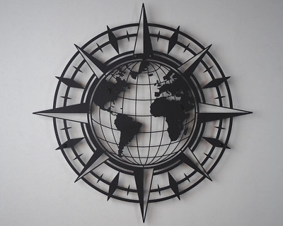 Compass World Map Metal Wall Art, Metal Wall Decor, Wall Hangings