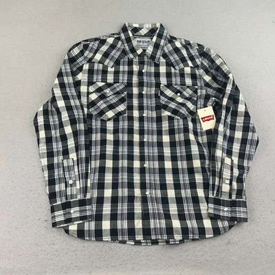 Levis Shirt Mens Medium Black Plaid Long Sleeves Snap Button Up NWT