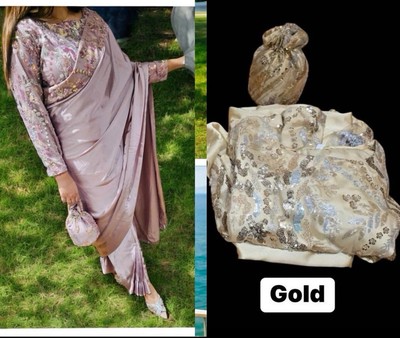 Pakistanischer Designer neuer komplett genähter plattierter Seidensari mit genähter Bluse M/L