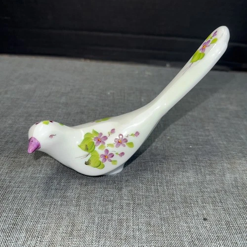 Vintage Fenton Art Glass Bird White Hand Painted Violets Floral Figurine 5.25" T
