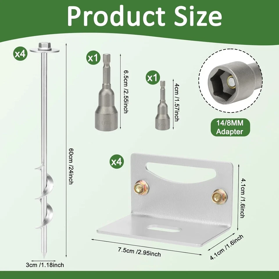 Anclajes para casa móvil de 24"", juego de 4 anclajes de tierra atornillados con soportes y Dri Foto 2 de 4