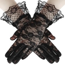 Lace Gloves for Wedding Tea Party, Evening Gloves for Women Black