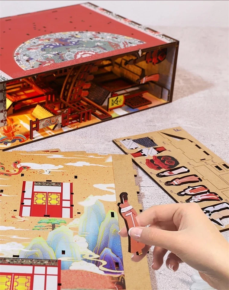 DIY Wooden Book Nook Shelf Insert Kits Miniature Chinese Ancient Town Gifts - Image 3 of 4