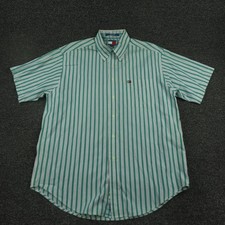 Tommy Hilfiger Shirt Mens Medium Green Striped Short Sleeve Button Down