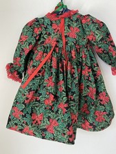 Vintage Infant Holiday Christmas, Dress Handmade Red Bows Holly 3-6 Months
