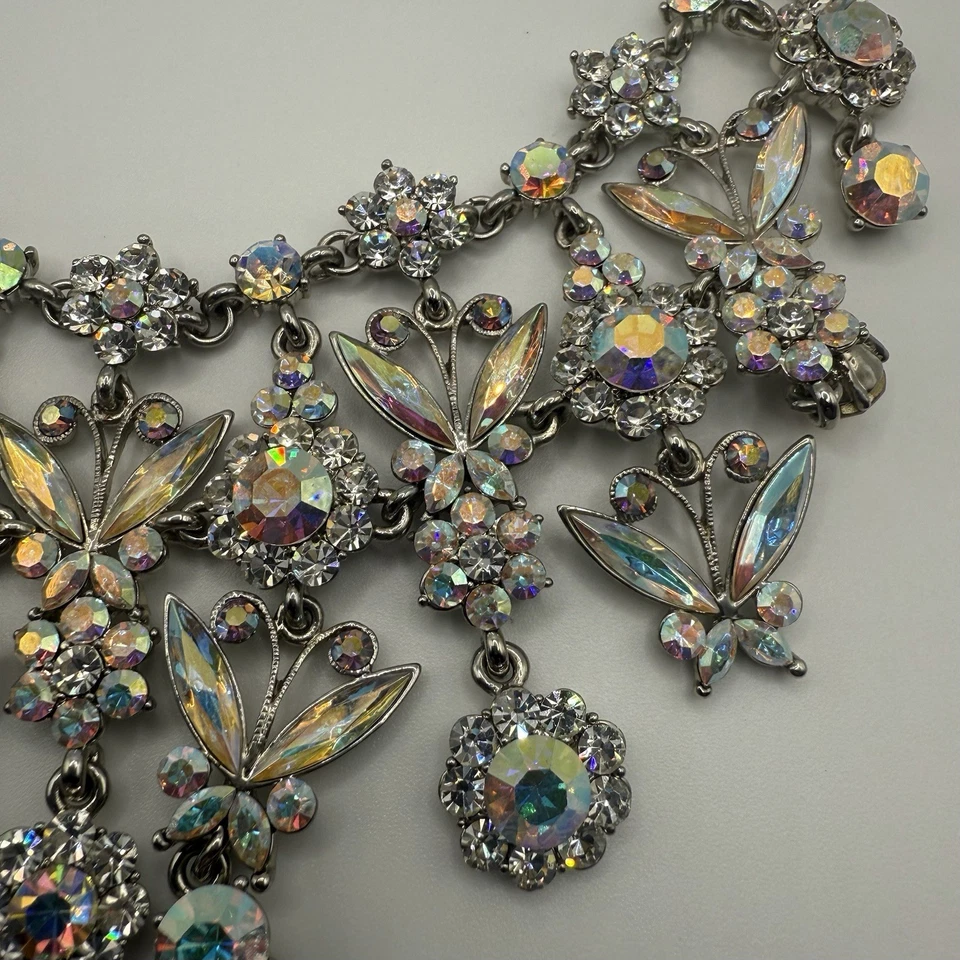 "Collar llamativo de cristal de diamantes de imitación AB plata Tn mariposa boda formal 20""" Foto 4 de 4