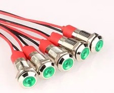 8mm Waterproof LED Indicator Light, 3V-4.5V-5V-6V-7.5V-9VDC Metal Color: Green