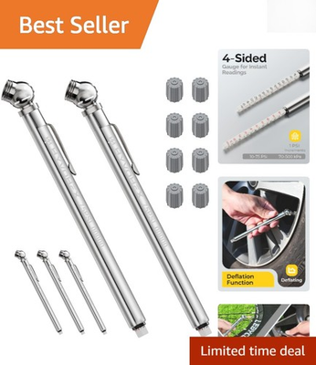 #ad Stainless Steel Tire Pressure Gauge Set – Includes Valve Caps for Reliable Use $5.99