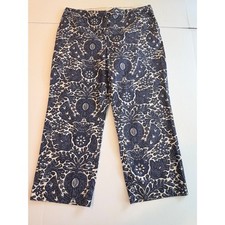 Lands End Womens Navy White Floral Cotton Ankle Pants Size 14 Straight Leg
