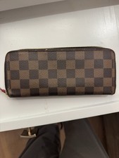 Louis Vuitton Women's Brown Zip-Around Wallet with Check Pattern and Logo Accent