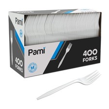 Medium-Weight Disposable Plastic Forks 400-Pack - Bulk White Plastic Silver...