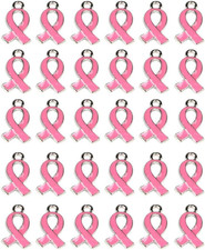 Breast Cancer Awareness Charms, 30 Pcs Alloy Ribbon Pendants Hope Ribbon Pendant