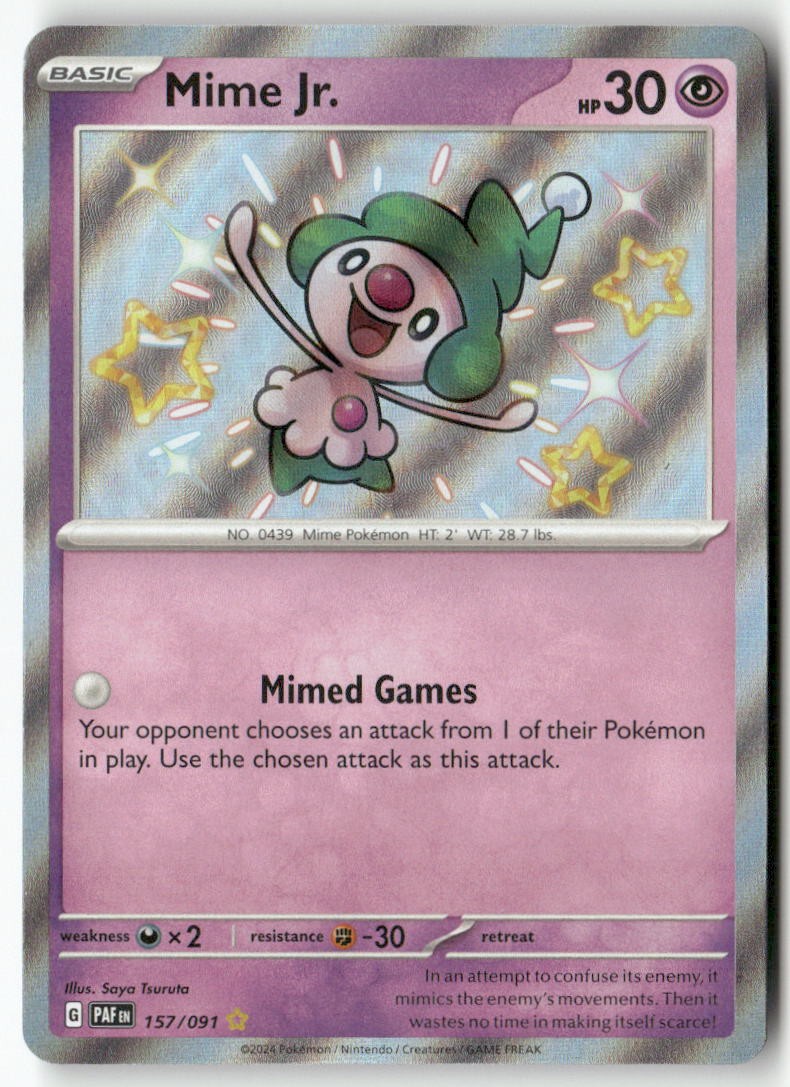Mime Jr. 157/091 Shiny Rare Paldean Fates Pokemon Holo Near Mint