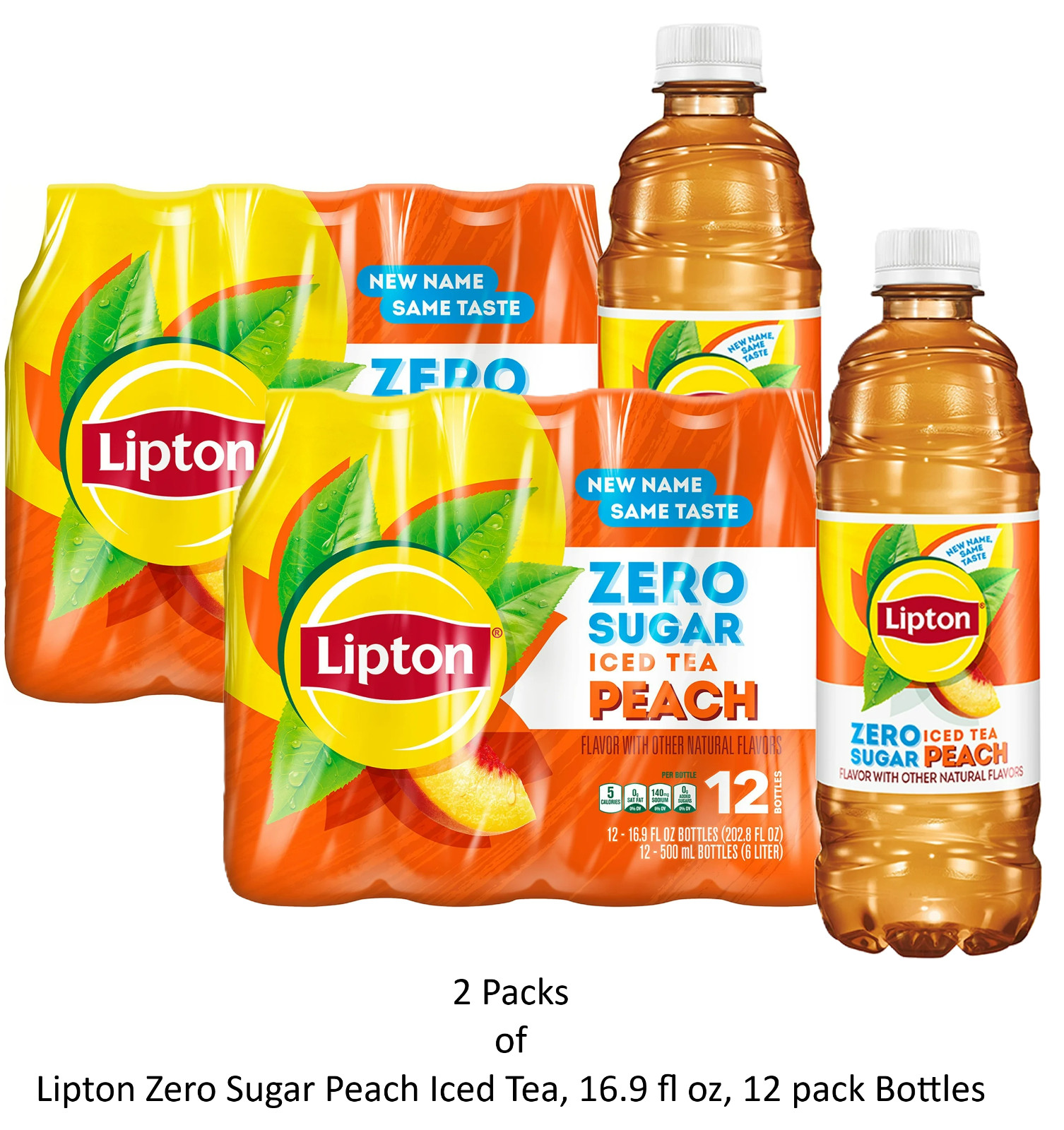 (2 Pack) Lipton Zero Sugar Peach Iced Tea, 16.9 fl oz, 12 pack Bottles