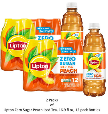 (2 Pack) Lipton Zero Sugar Peach Iced Tea, 16.9 fl oz, 12 pack Bottles