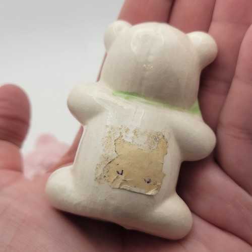 4 Ceramic Macrame Bear Beads Tan & Pink White Craft Vintage for Plant Hangers - Picture 16 of 19