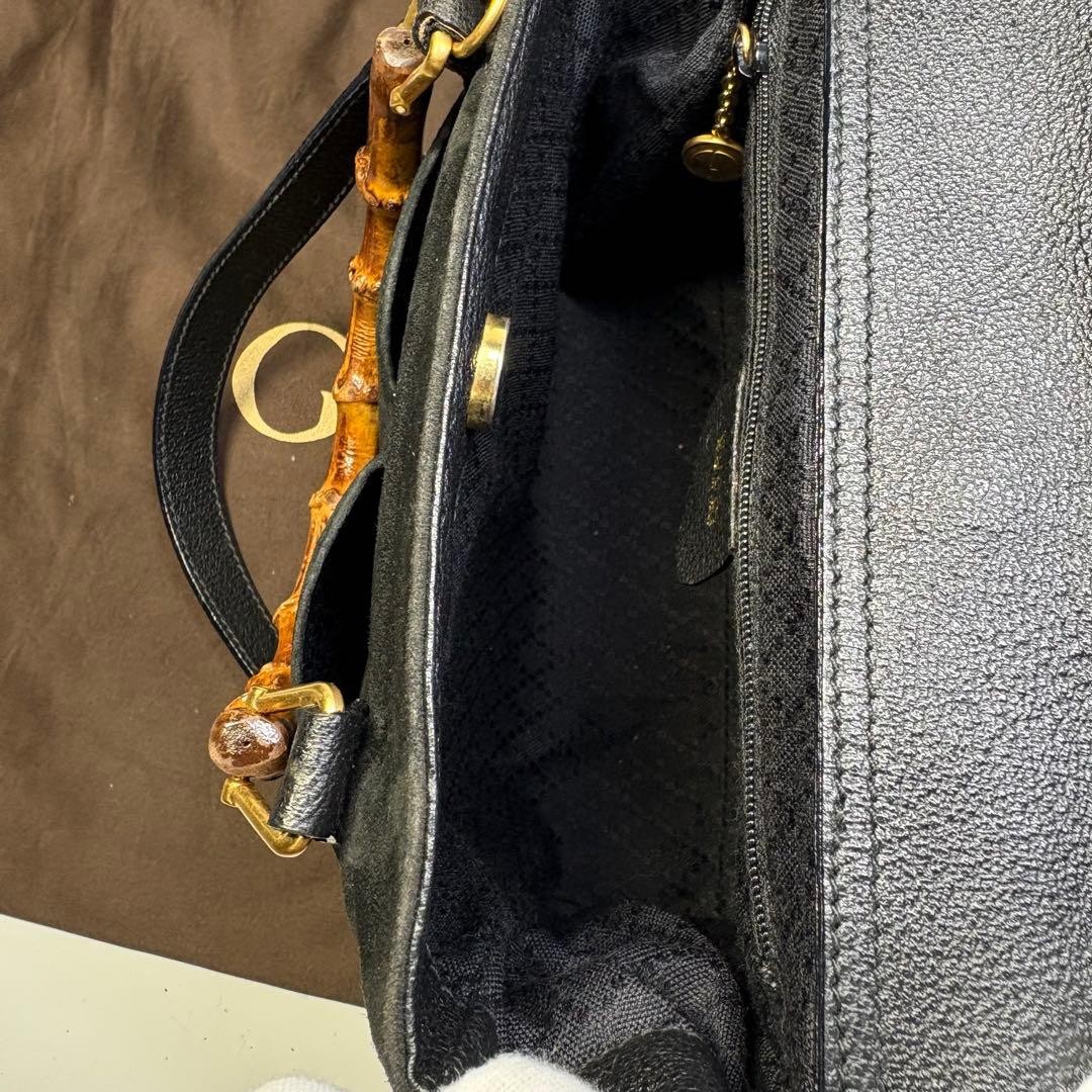 GUCCI Bamboo Handle Suede Leather Shoulder Bag Black Women's Crossbody thumbnail 15