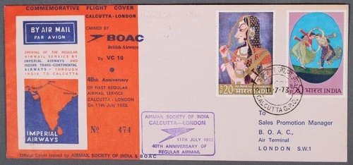 MayfairStamps India 1973 Calcutta to London England Air Mail Anniversary Cover a