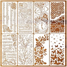 8 Pcs Reusable Branches Musical Notes Stencils 4.7 x 9.8 inches, white clear