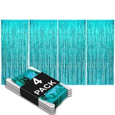Turquoise Metallic Tinsel Backdrop Curtain Door Fringe Decor 3.3x8.2 Ft 4 Pack