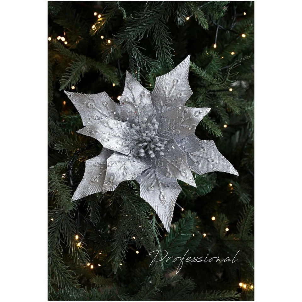 Ghirlanda Natalizia Tessuto Glitter Decorazione 29CM Argento Oro Rosso Stile Flo - Immagine 3 di 4