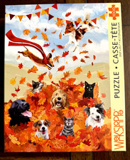 WerkShoppe Leaf Pile Pals 1000 Piece Jigsaw Puzzle Dogs Cats Fall NEW Sealed