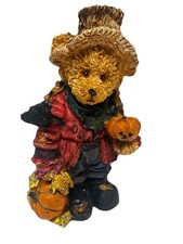 Vintage Resin Scarecrow Teddy Bear Fall Halloween Figurine Decoration 4.5" Tall