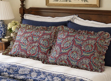 Ralph Lauren Paisley Standard Ruffled Shams Pair Red Blue Grandmillennial Vtg