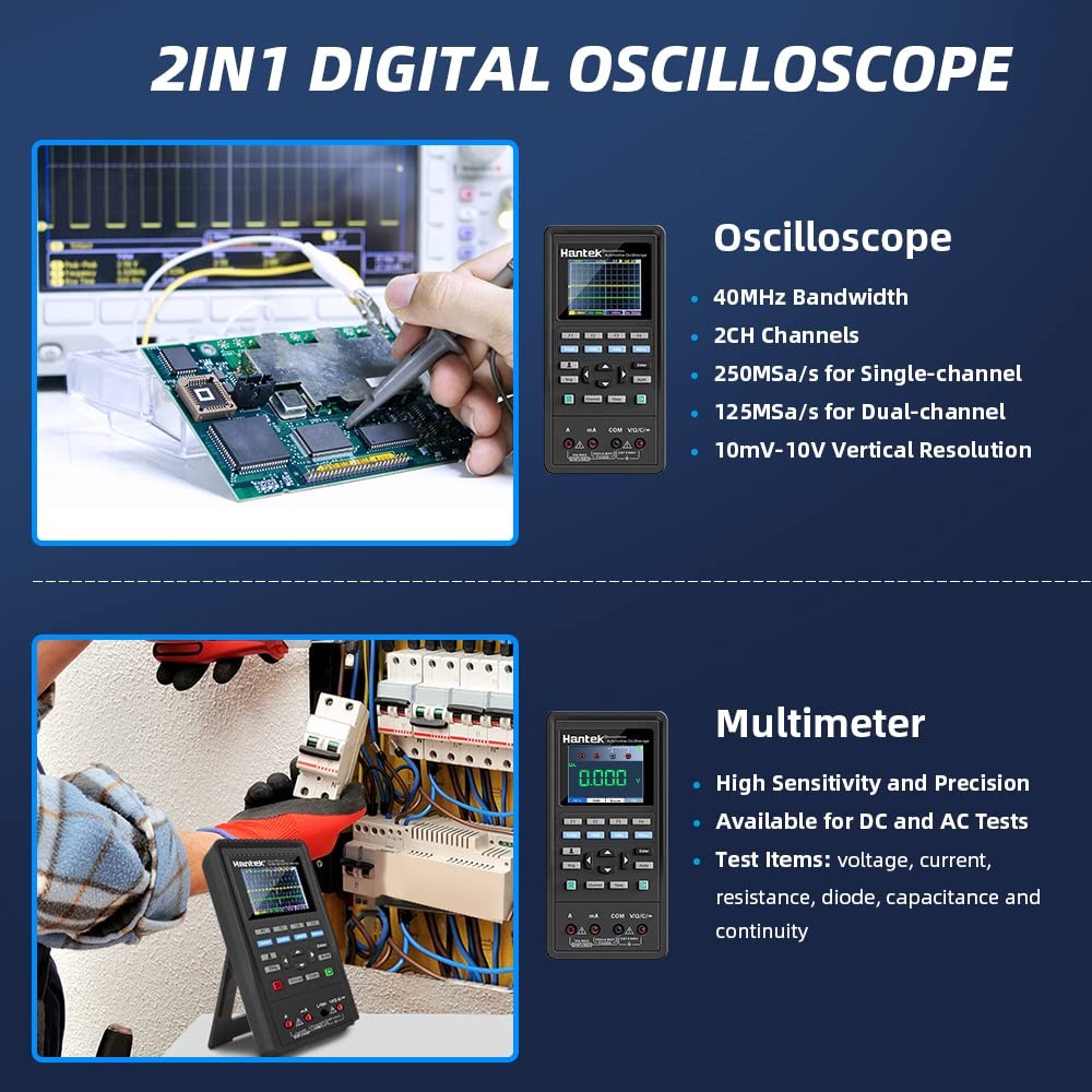 Hantek 2C42 Handheld Oscilloscope Multimeter 2 in 1 Multifunction Tester 2CH+...