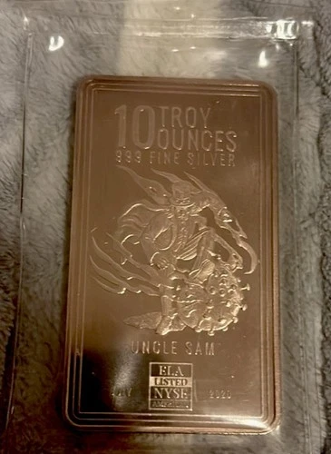 Nvela 10 Troy Ounce .999 Fine Silver Bar Uncle Sam 2021 0.999 Silver 10 oz