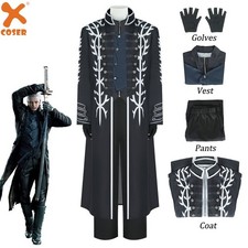 Game Devil May Cry 5 Vergil Costume Cosplay Mens Black Coat Jacket Outfits Party