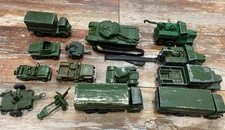 1960s Dinky Toys Lot Of 14 Military Vehicles Tank Jeep Transports Gums Trucks