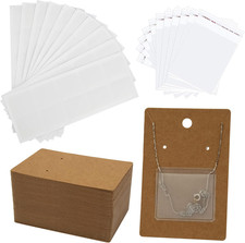 100 Pcs Jewelry Display Cards with 100 Pcs Adhesive Pouches and Clear Bags, N...