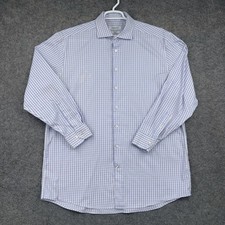 Michael Strahan Dress Shirt Mens 17.5 34/35 Blue Check Long Sleeve Wrinkle Free