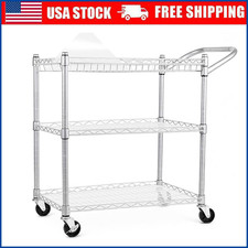 Heavy Duty 3 Tier Rolling Utility Kitchen Cart 990Lbs, Serving Cart with Handle