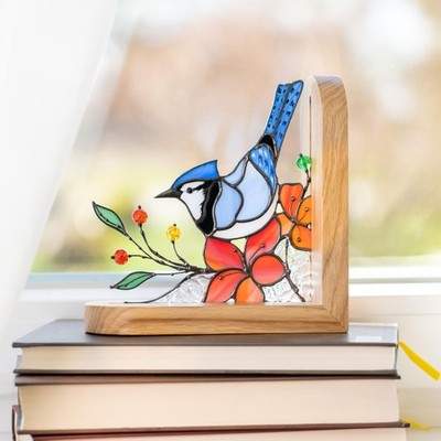 Blue Jay Acrylic Bookends, Bird Panel Decor Gift for Book Lovers