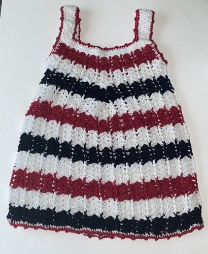 Crocheted Little Girls Dress Red White Black 3T 4T Beautiful Homemade