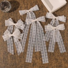 6PCS Lace Hair Bows for Women Flower Metal Clip Bow Hair Clips with Long Tail...