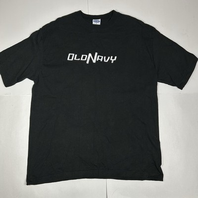Vtg Y2K Old Navy Men T-Shirt Black 3D Center Spell Out Silver Logo 100% Cotton M