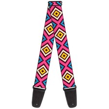 Guitar Strap - Geometric1 Burgundy/Pink/Tan/Yellow/Baby Blue ACC NEW