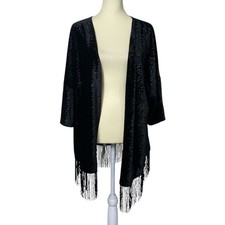 Diana Belle Black Velvet Fringe Witchy Whimsigoth Kimono Cardigan Womens Size 1X