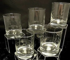 Double Old Fashioned Glasses Tumbler Multi-Motif Cheers Style Unmarked FIVE (5)