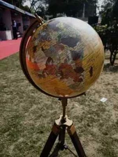 Office school globe vintage style world 12" metal tripod stand authentic table