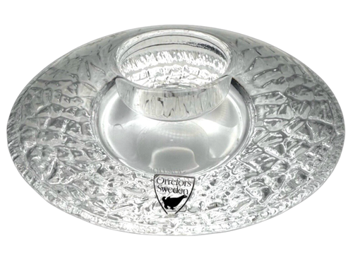 ORREFORS SWEDEN clear glass round disc shape candle holder 5.5” (set of 2) - Picture 3 of 6