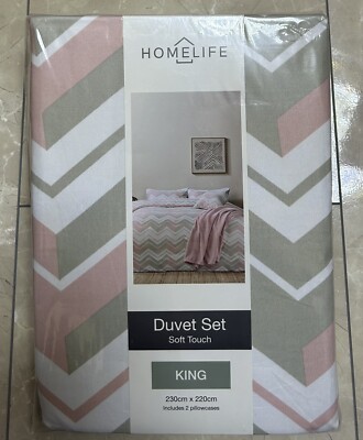 Homelife KING SIZE Kiki Chevron Bettwäscheset Rosa/Grau Soft Touch Bettwäsche Muster