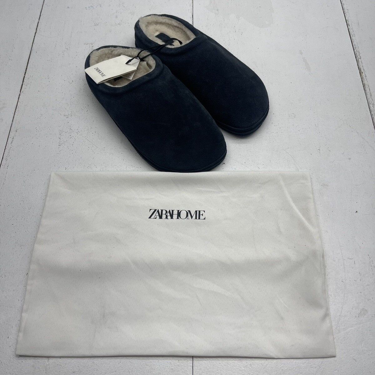 Zara Home Navy Blue Warm Leather Mule Slippers Mens Size 7  display picture 1
