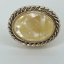 Vtg German Faux Mother Of Pearl Gold Tone Oval Scarf Clip Cottage MCM Glam