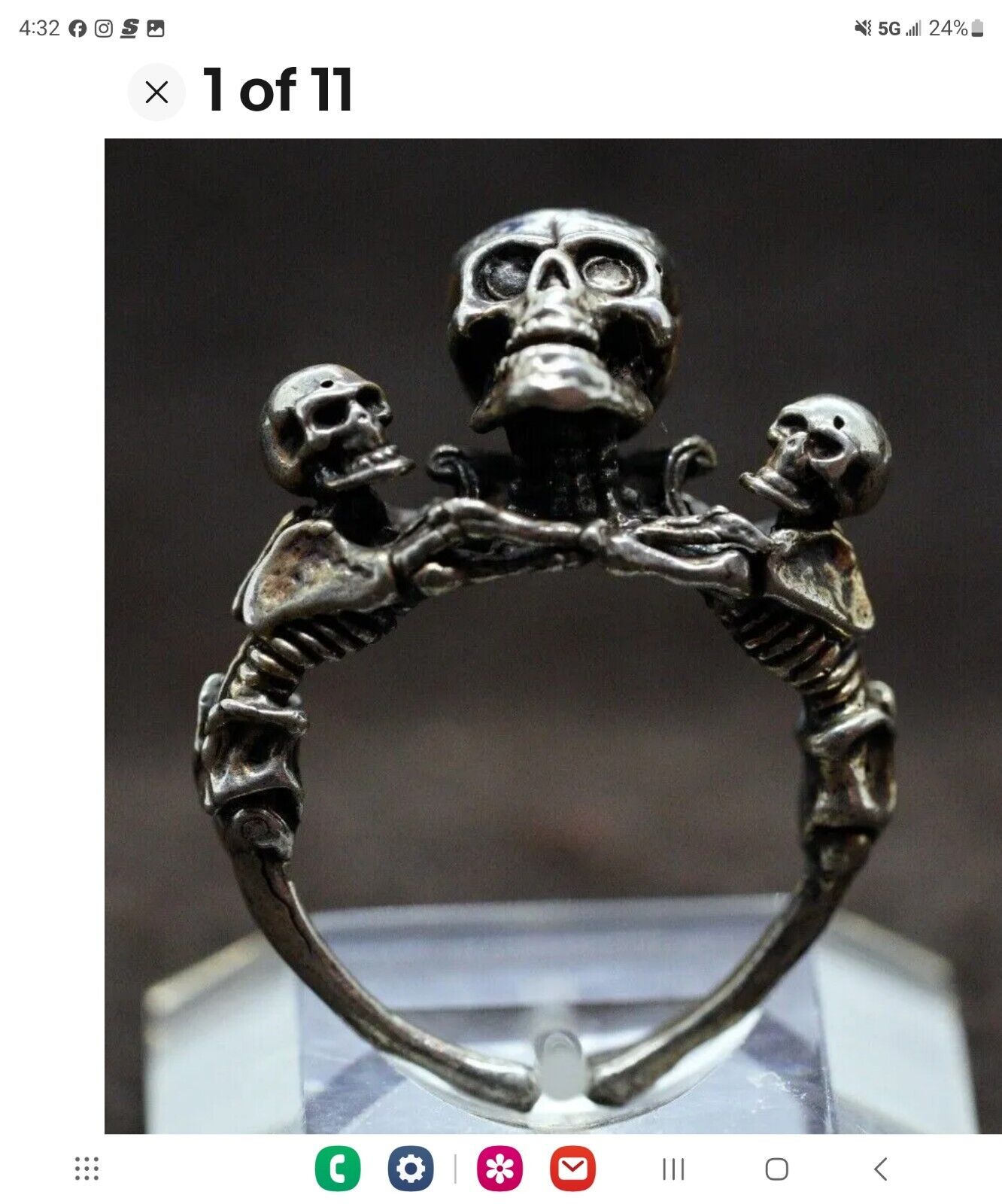 Antique Momento Mori Skull Ring Rare Sterling 925 - image 1