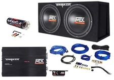 MTX Terminator TNP212DV Dual 12” Subwoofers+Enclosure+Amp+Kit+2) Farad Capacitor